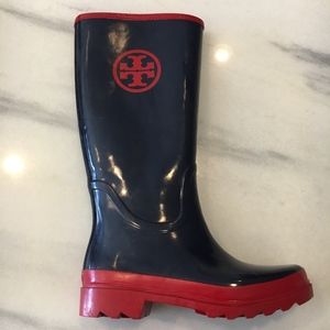 Red and Blue Tory Burch Rain Boots